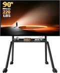 Lámpara Perlegear Soporte de TV rodante para televisores de 42 a 90 pulgadas de hasta 220 libras, soporte de TV resistente de cuatro patas con ruedas bloqueables, carrito de TV móvil de altura ajustable para