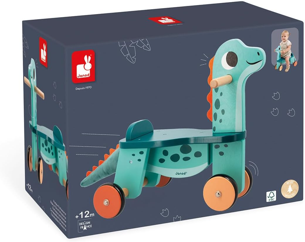 Janod - Dino - Juguete de dinosaurio de madera para niños - 18.5 pulgadas