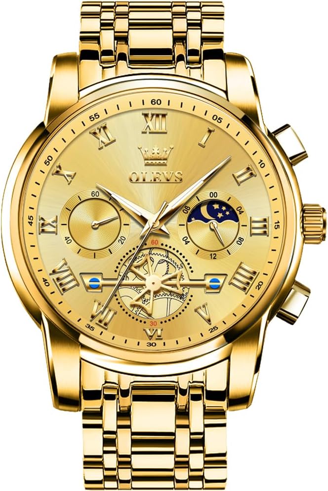 OLEVS Relojes para hombre, resistente al agua, de lujo, gran cara, reloj analógico de cuarzo de acero inoxidable, relojes de vestir analógicos para hombre, luminoso, multifuncional, reloj de hombre