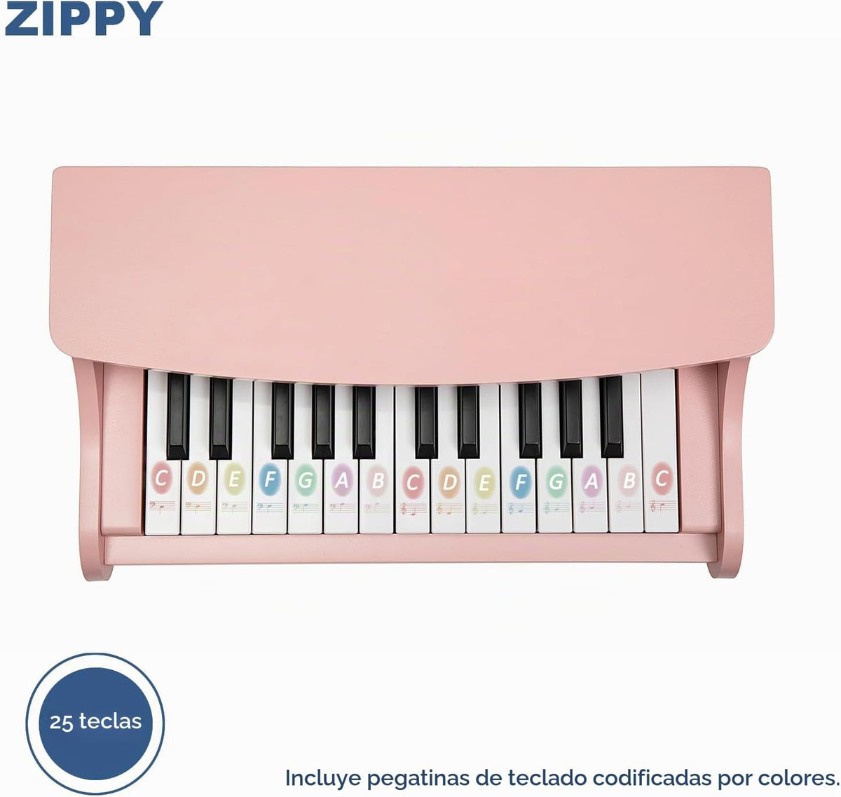 ZIPPY Teclado de piano para niños, piano digital de 25 teclas para niños, mini instrumento educativo musical, juguete de madera para niños y niñas (rosa)