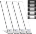 Paquete de 4 luces para debajo del gabinete, luz recargable con sensor de movimiento para interiores, luces magnéticas inalámbricas regulables, 32 luces LED debajo de la encimera para cocina, armario, escaleras, luz blanca