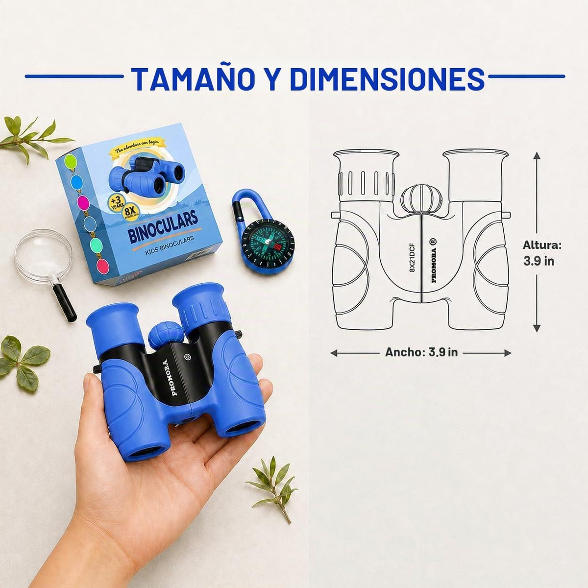 Binoculars para Kids – Perfect Toy para Little Boys y Girls – Extensive Set Incl. Magnifying Glass & Compass – Powerful Magnification 8X21 – 3 a 12 Year Old Kids para Toddler