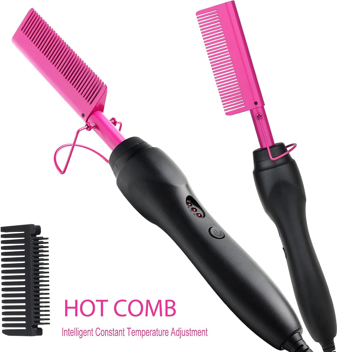 Hot Comb - Herramienta de peinado térmico de cerámica antiquemadura...