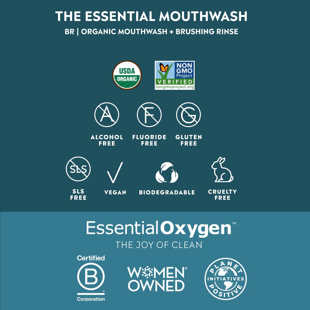 Essential Oxygen Enjuague bucal orgánico certificado BR, enjuague b...