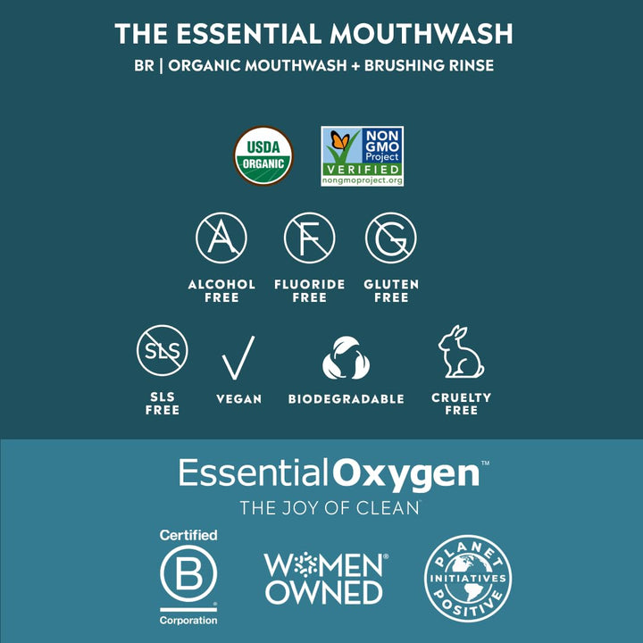 Essential Oxygen Enjuague bucal orgánico certificado BR, enjuague b...