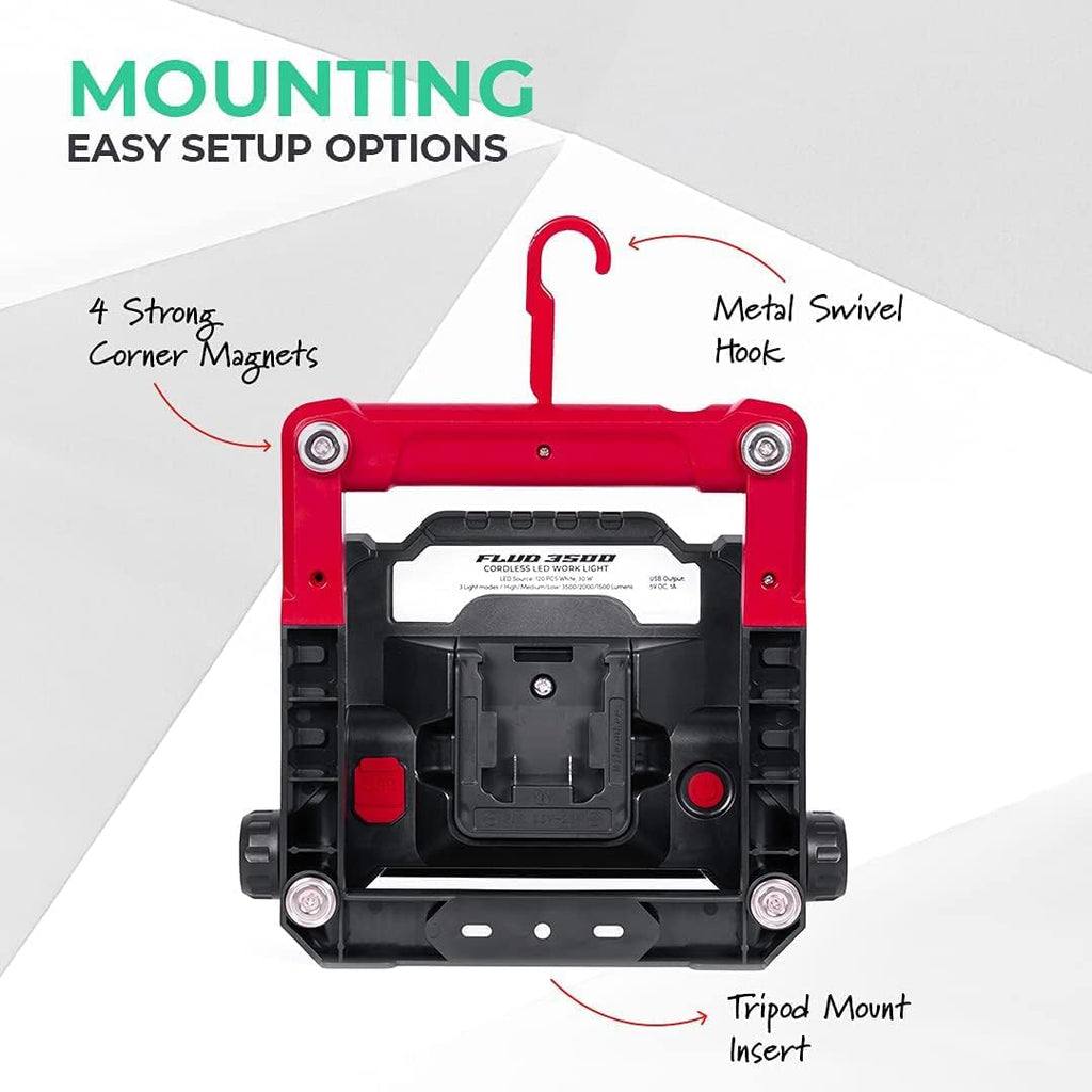 Master Tailgaters FLUD Luz de Trabajo LED de Inundación compatible con Makita/Milwaukee/Dewalt/Bosch/Black & Decker, Porter Cable, Stanley Batería 18v-20v