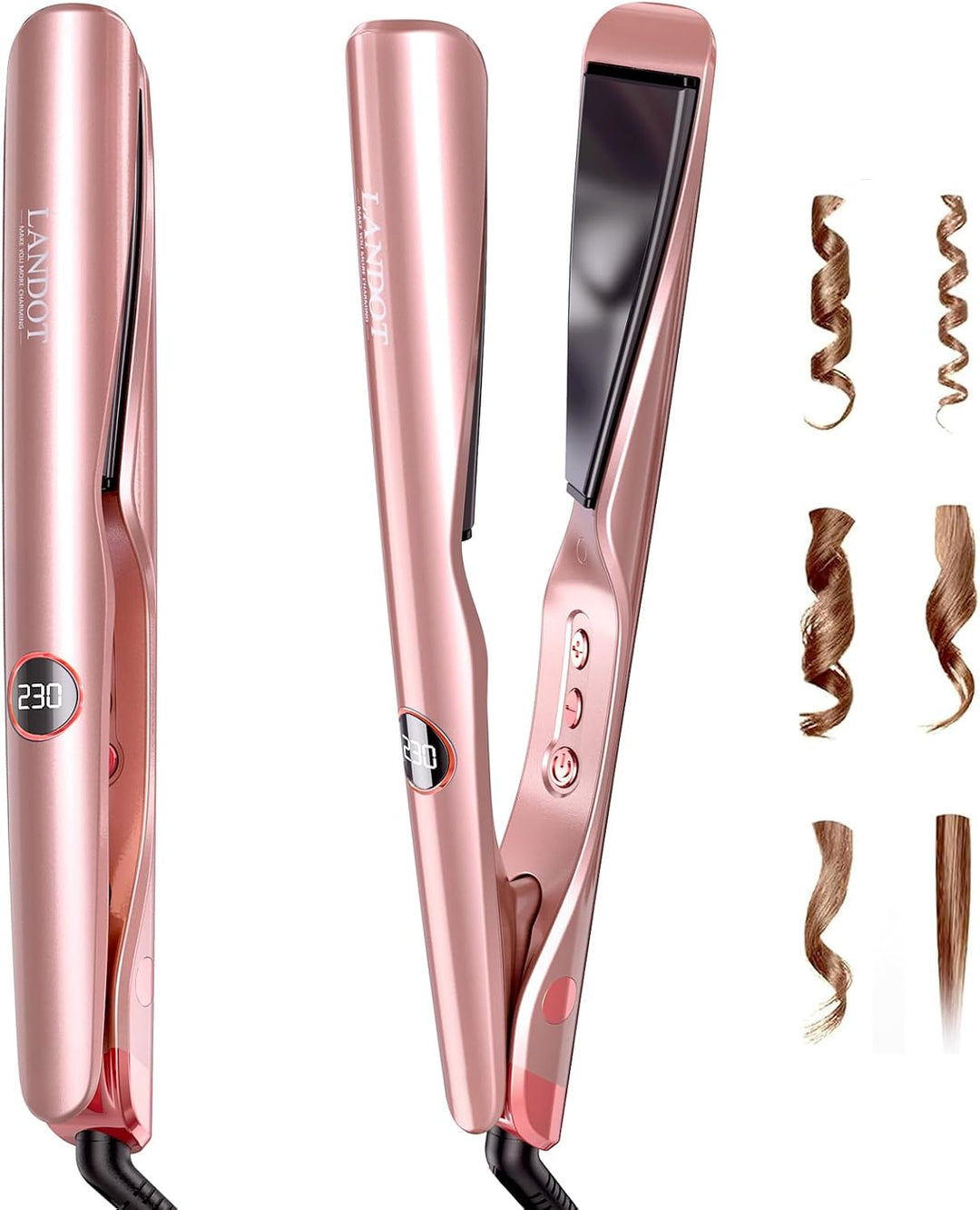 LANDOT Plancha para el cabello y rizador 2 en 1: crea ondas de saló...