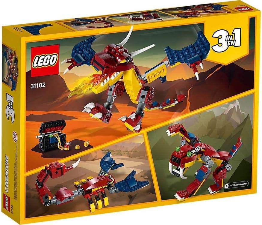 LEGO Creator 31102 - Kit de construcción de dragón de fuego 3 en 1, juguete genial para construir para niños (234 piezas)