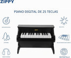 Teclado de Piano para Niños ZIPPY, Piano Digital de 25 Teclas para Niños, Mini Instrumento Educativo Musical de Juguete, Juguete de Madera para Niñas y Niños (Negro)