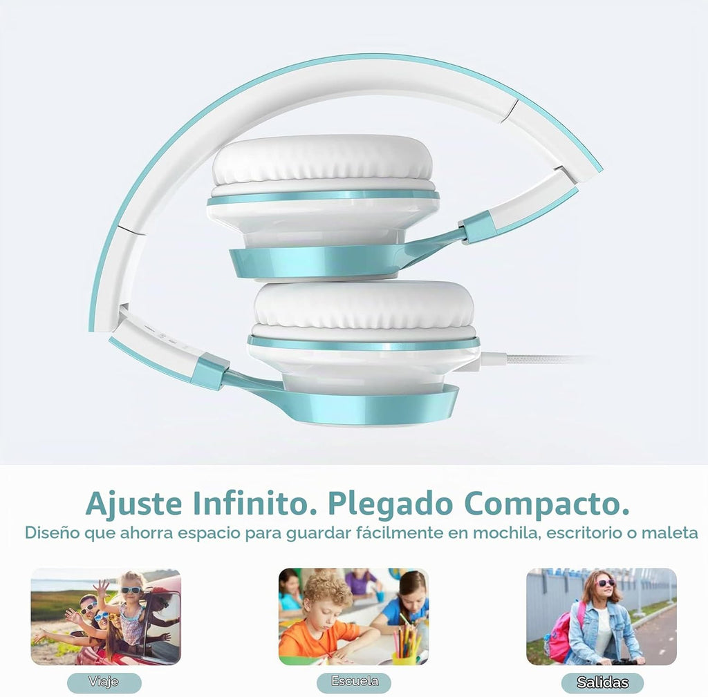Ailihen Auriculares para Niños para Escuela, con Cable y Micrófono para Adolescentes, Verde Lima