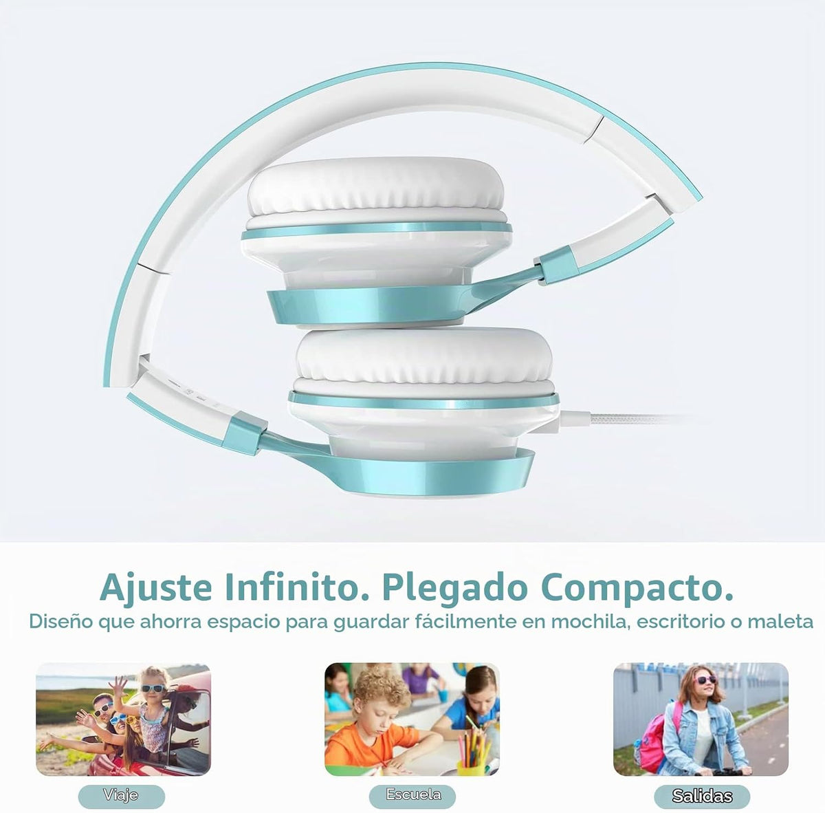 Ailihen Auriculares para Niños para Escuela, con Cable y Micrófono para Adolescentes, Verde Lima