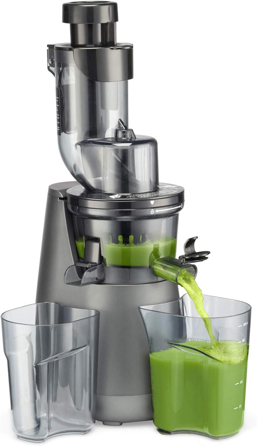 Cuisinart Exprimidor lento fácil de limpiar CSJ-300, negro y gris