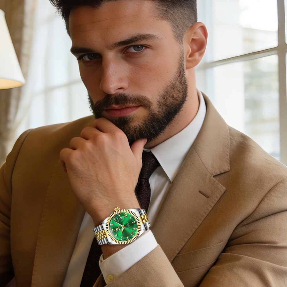 OLEVS Reloj para Hombres Acero Inoxidables Cuarzo Lujo Reloj de vestir de gran esfera