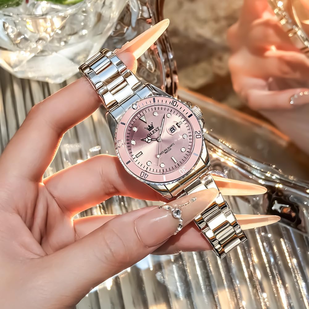 OLEVS Reloj Femenino Clásico de Mujer para Damas Análogo Acero Inoxidable Resistente al Agua Luminosa Día Fecha Dos Tonos de Fácil Lectura en la Muñeca