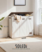 SOLEDI Cesta de lavandería de 3 secciones de 200 litros con tapa, cesta de ropa sucia extragrande con asas resistentes para lavandería y dormitorio, organizador duradero para clasificar la ropa sucia