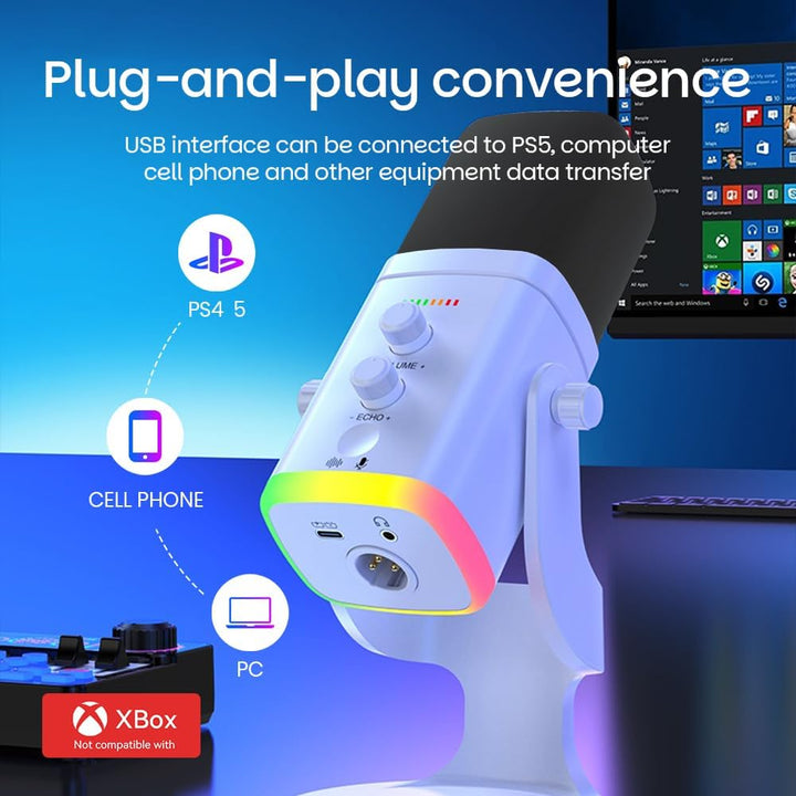 EASEMELO Micrófono dinámico de escritorio USB\/XLR con luz RGB, red...