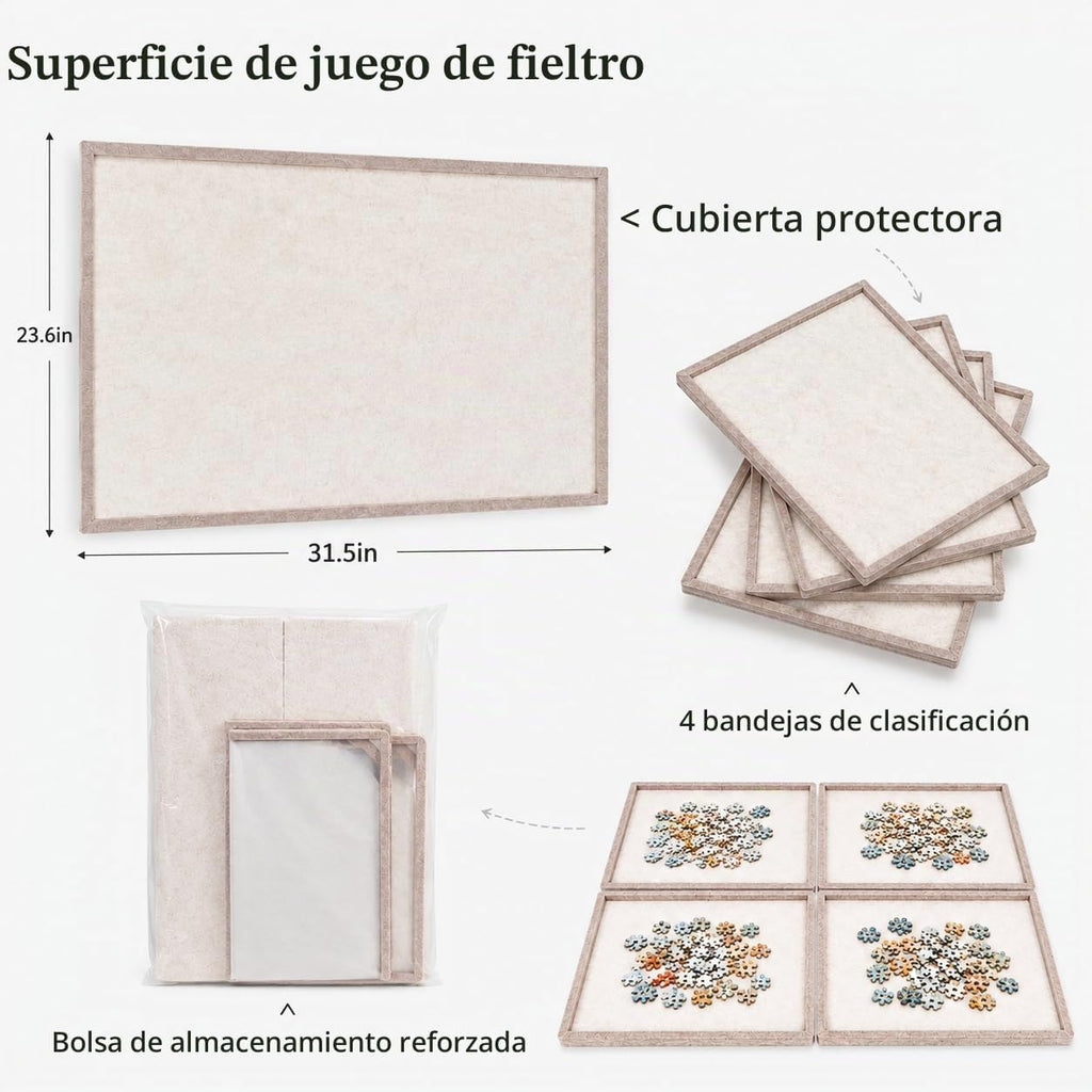 Tablero de rompecabezas para 1000 piezas, 4 bandejas de