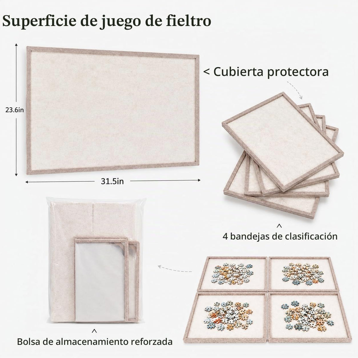 Tablero de rompecabezas para 1000 piezas, 4 bandejas de