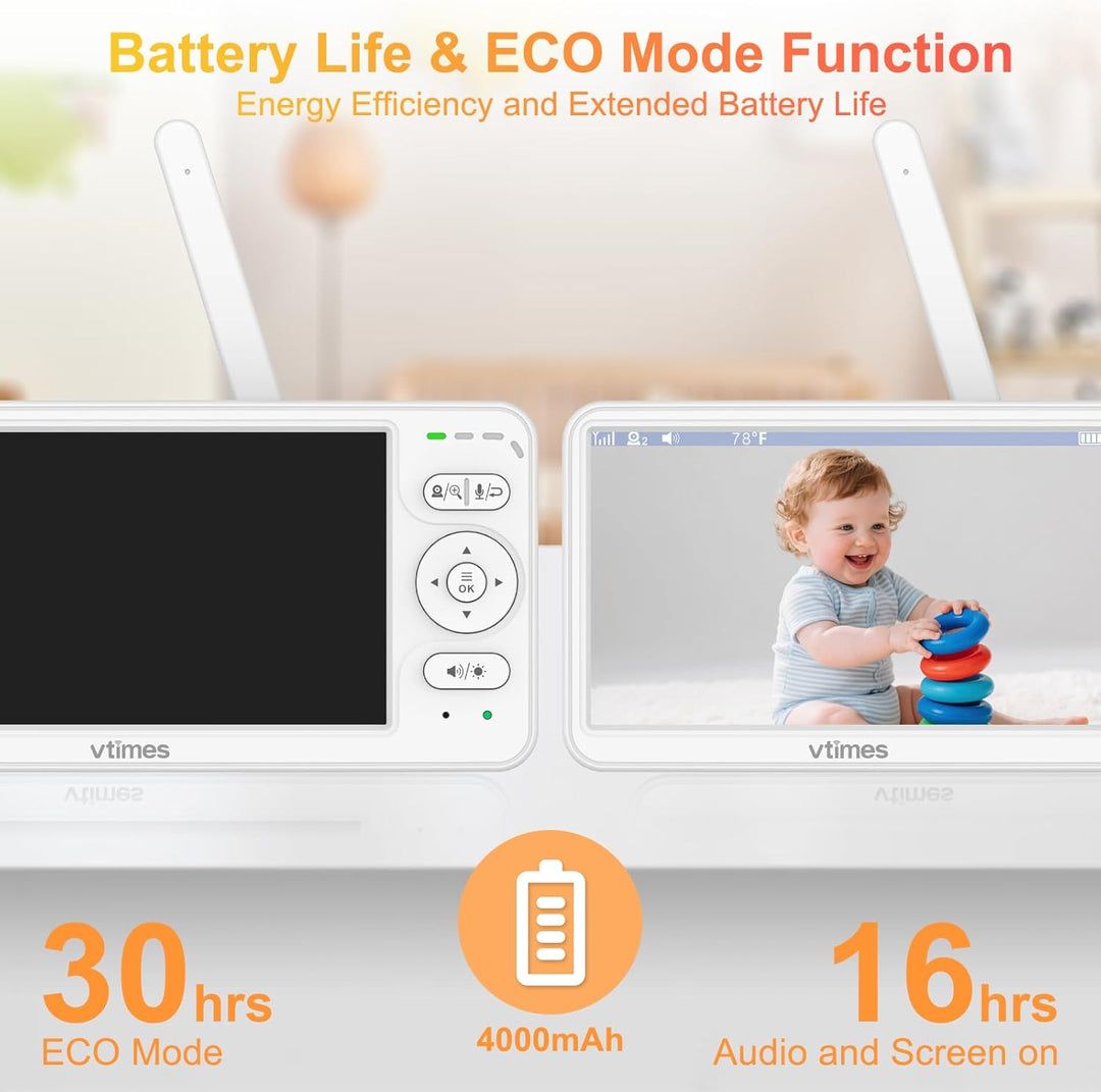 VTimes Monitor de bebé con cámara y audio, pantalla IPS de 6'&#...