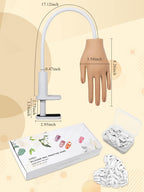 Mano de práctica para uñas acrílicas, uñas que nunca se caen, 1 mano falsa con 100 puntas de uñas