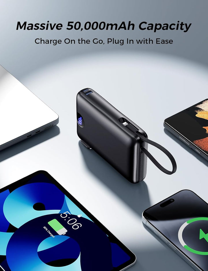 Sucrosey Cargador portátil de 50000 mAh con cable integrado y enchu...