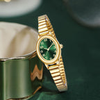 ADSBIAOYE Relojes pequeños de oro para mujer, números arábigos, fácil de leer, reloj analógico con banda de expansión de acero inoxidable, resistente al agua