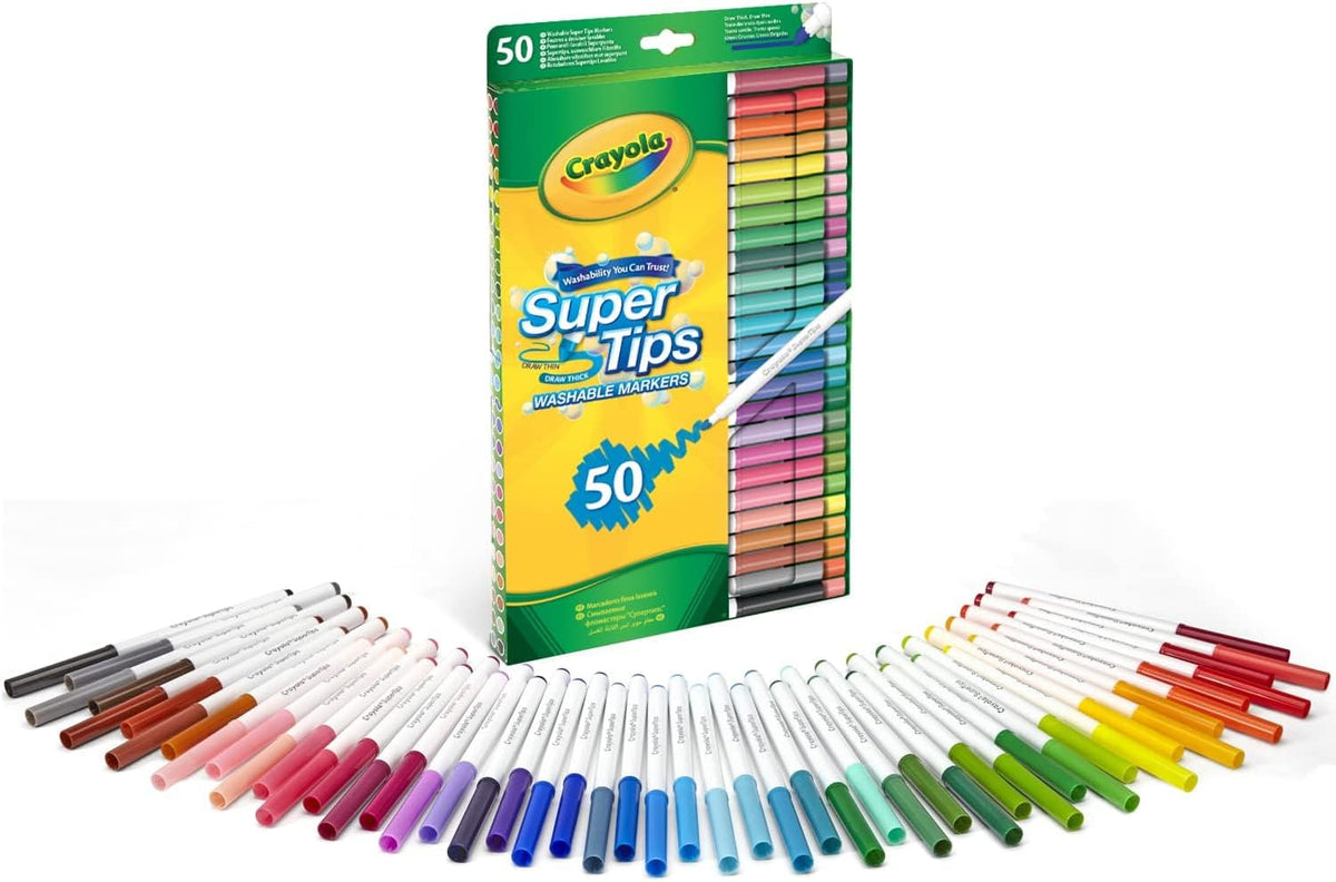 Crayola Marcadores Super Tips, marcadores lavables, regalo, 50 unidades, paquete de 2