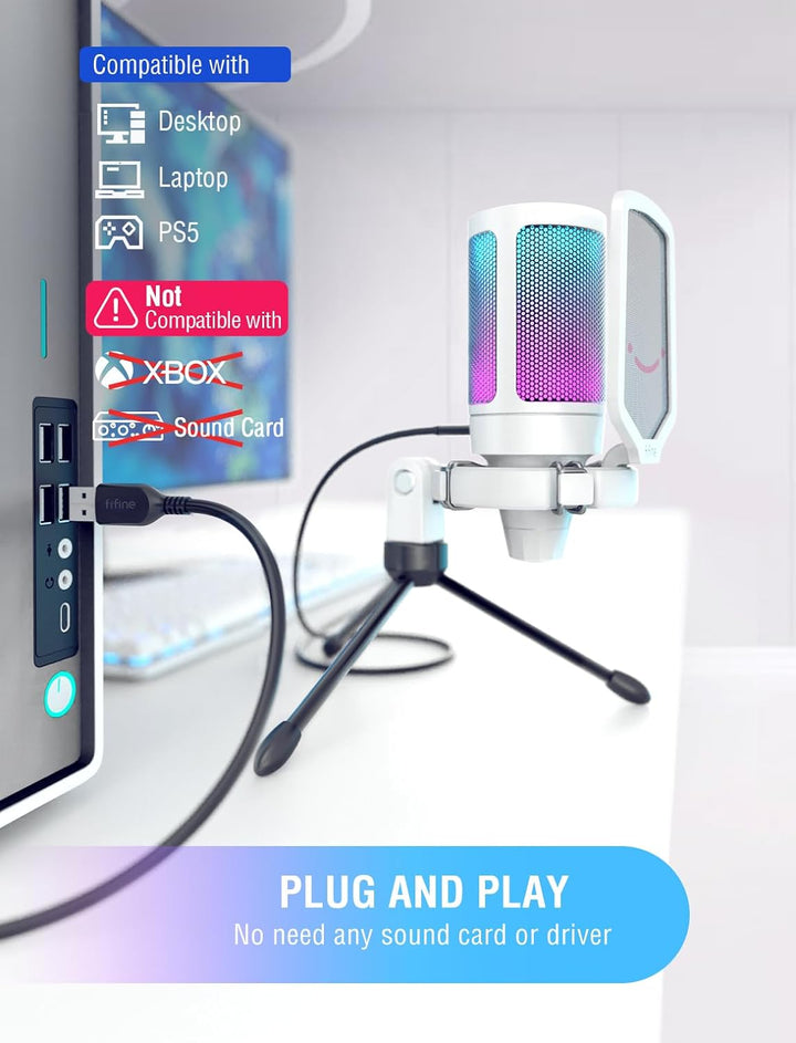 FIFINE AmpliGame - Micrófono USB, grabación de juegos de PC, micróf...