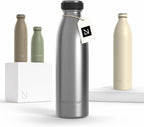 LARS NYSØM Botella de agua aislada de acero inoxidable de 12 onzas, 17 onzas, 25 onzas, 34 onzas, 51 onzas, frasco térmico aislado para bebidas calientes y frías, botella a prueba de fugas (acero