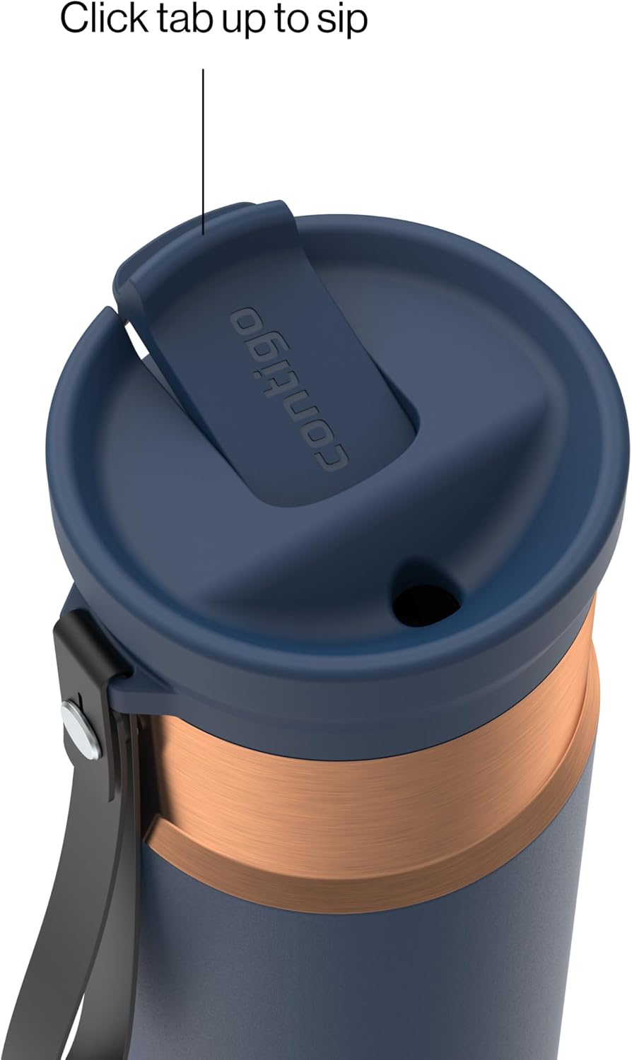 Contigo SnapSeal - Botella de agua de acero inoxidable de 24 onzas aislada al vacío con tapa de cierre automático a prueba de fugas, correa de transporte y popote reutilizable, sin BPA y sin plomo