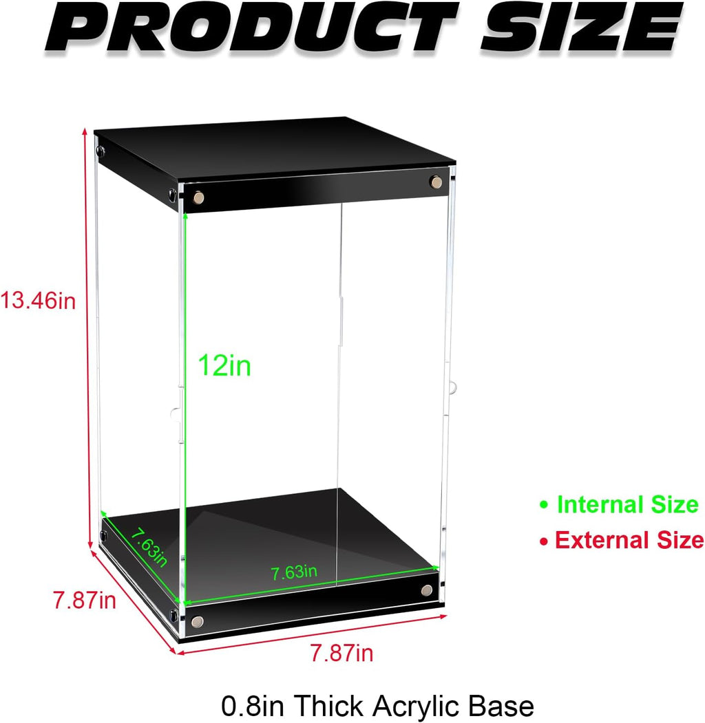 Vitrina de acrílico transparente con luz LED para coleccionables de trofeos, 8 x 8 x 12 inches