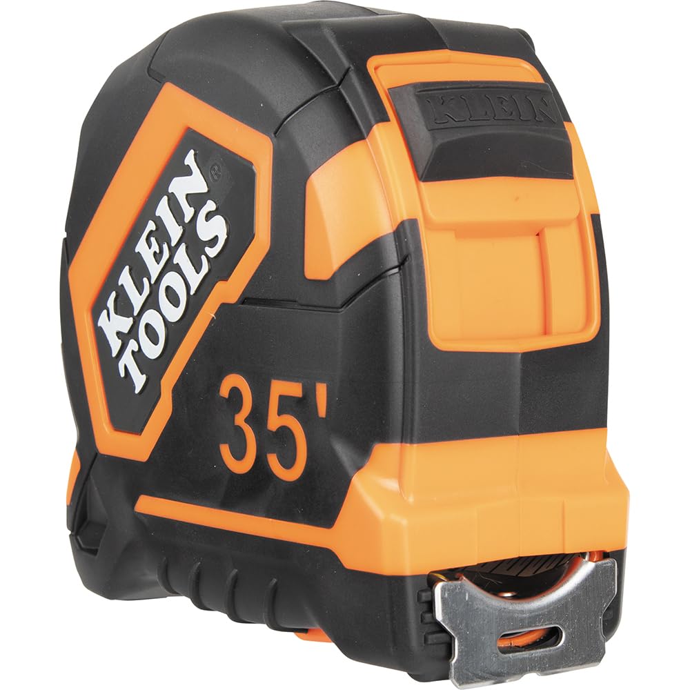 Klein Tools Cinta métrica 9135, cinta métrica resistente con hoja reforzada de nailon de un solo gancho de 35 pies, con clip de metal para cinturón