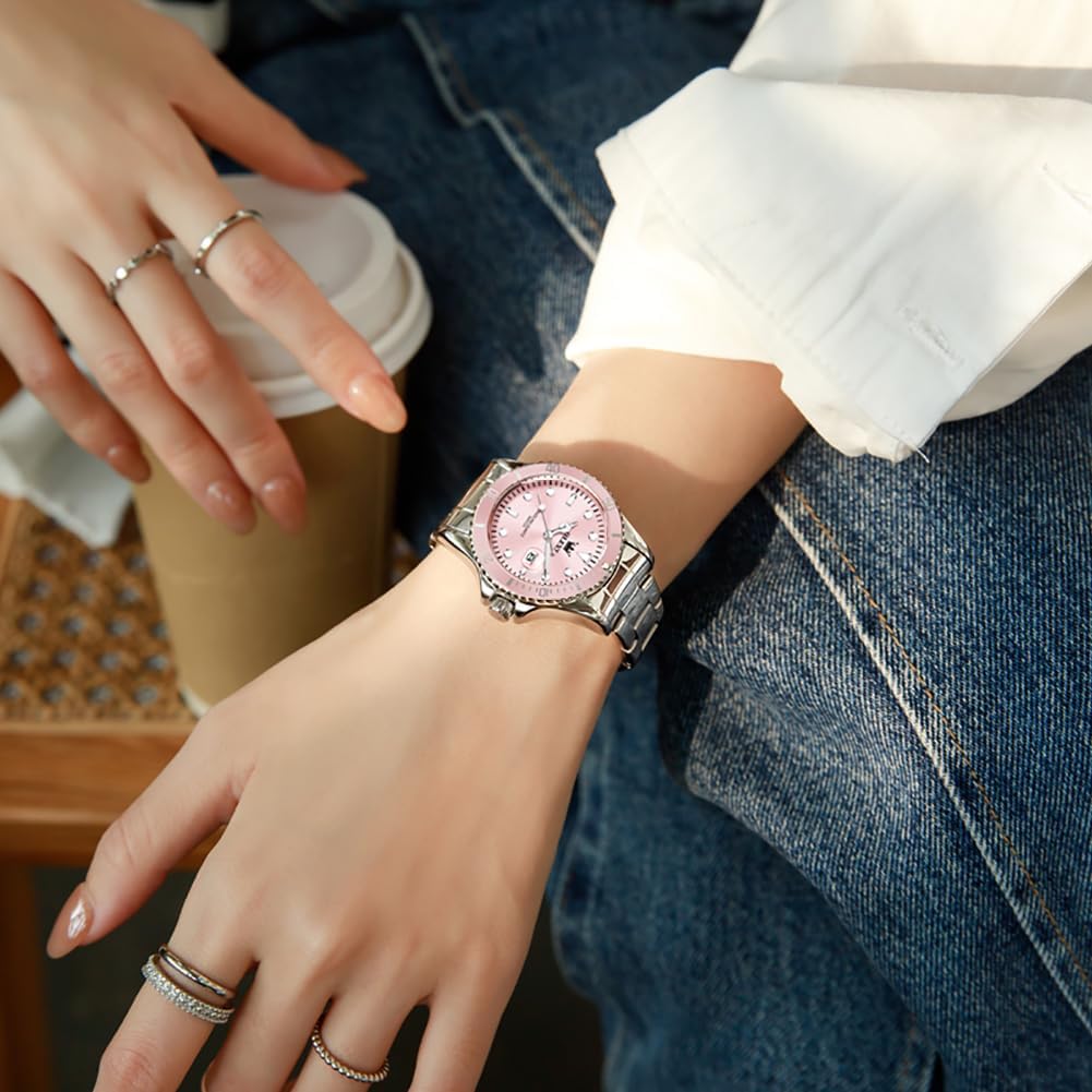 OLEVS Reloj Femenino Clásico de Mujer para Damas Análogo Acero Inoxidable Resistente al Agua Luminosa Día Fecha Dos Tonos de Fácil Lectura en la Muñeca