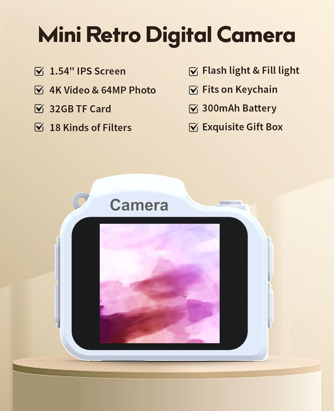 FLATIC Mini cámara con llavero - Mini cámara 4K con tarjeta de 32 G...