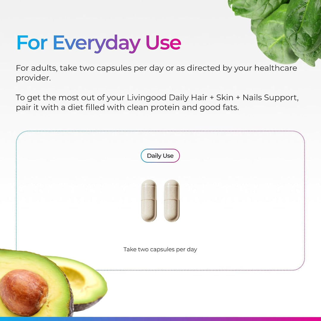 Livingood Daily Suplemento para cabello, piel y uñas, fórmula 14 en...