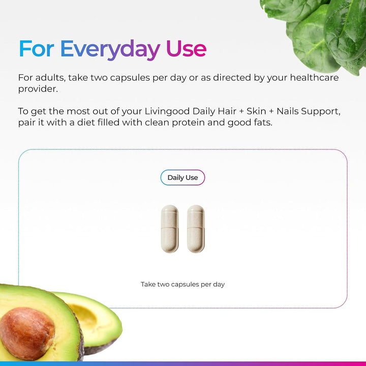 Livingood Daily Suplemento para cabello, piel y uñas, fórmula 14 en...