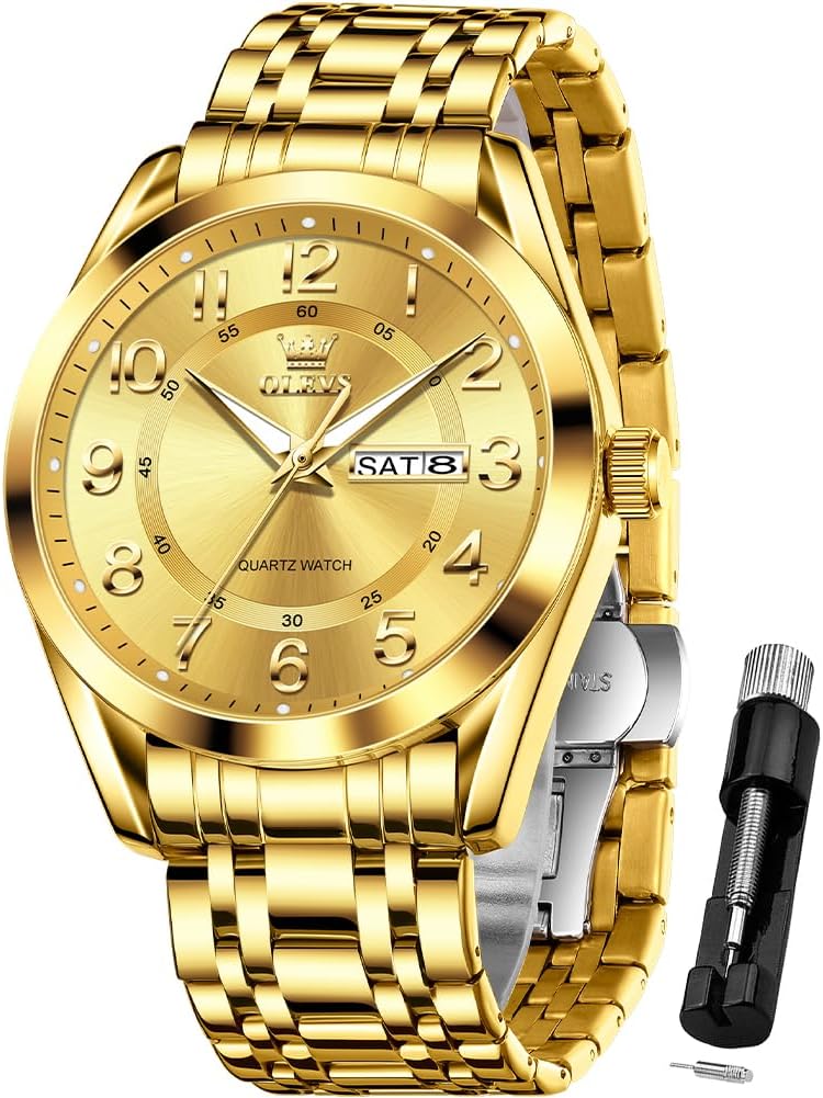 OLEVS Relojes para Hombres de Negocios de Acero Inoxidable, a Prueba de Agua, Estilo Casual Formal