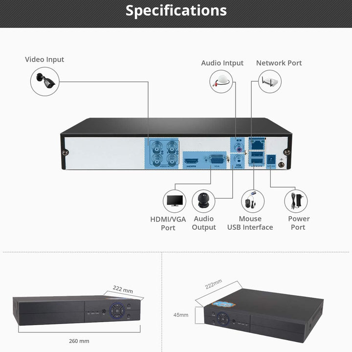 4CH 1080P 5-en-1 HD analógico DVR híbrido y NVR soporta hasta 5MP c...