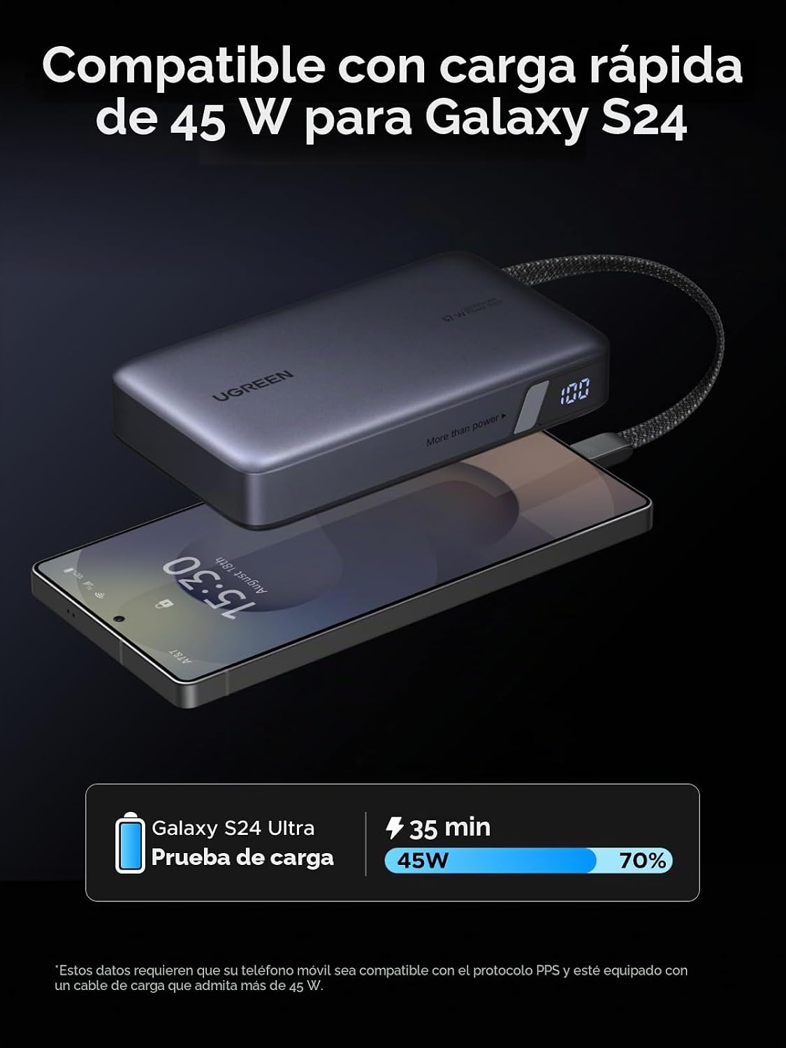UGREEN Nexode 20000mAh 67W Banco de energía USB-C integrado | Cable...