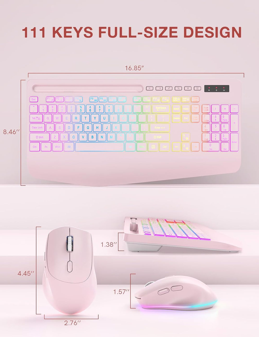 Combo de teclado y mouse inalámbricos, 9 efectos retroiluminados, r...