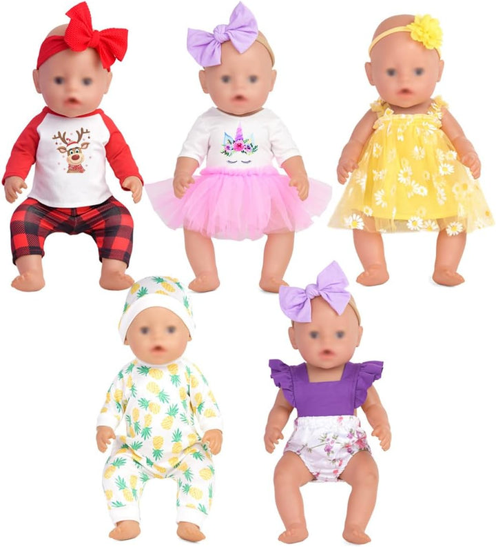 Sweet Dolly Accesorios para muñecas de bebé, 5 juegos de ropa de mu...