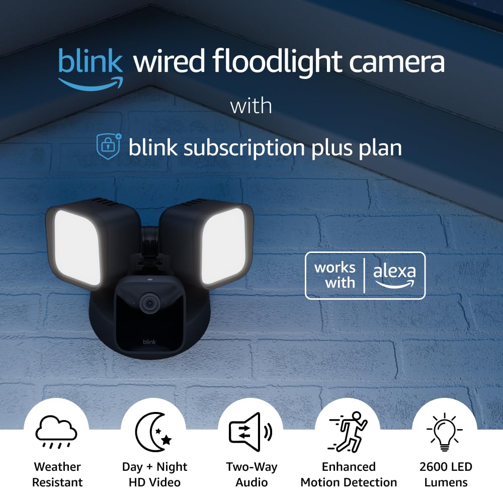 Blink Wired Floodlight Camera With 1-Year Subscription \u2013 Smart...