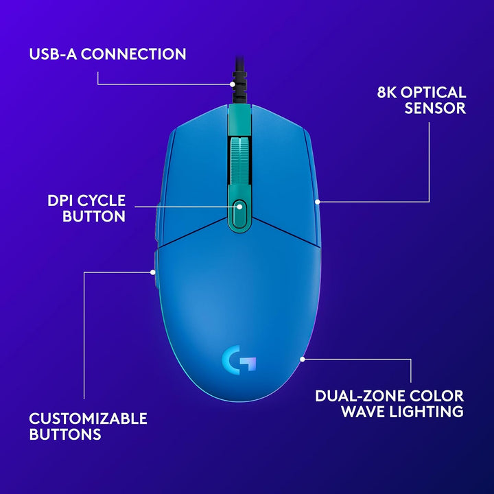 Logitech G203 - Mouse para juegos con cable, 8,000 DPI, efecto ópti...