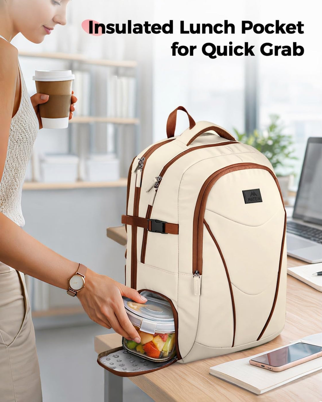 MATEIN HER Mochila de trabajo para laptop con compartimento para al...