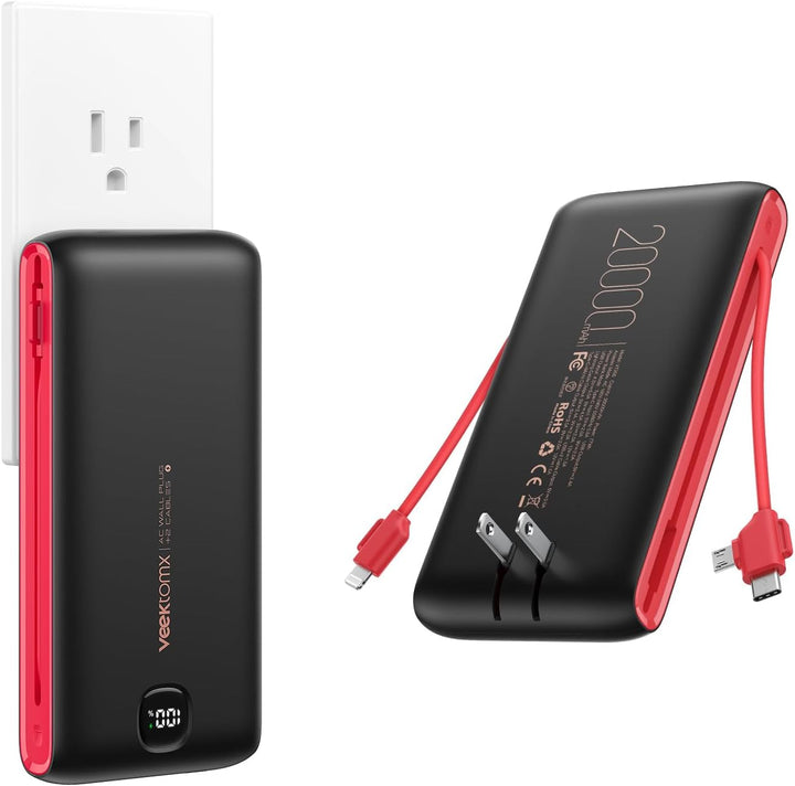 VEEKTOMX Cargador portátil con cables integrados de 20000 mAh, banc...