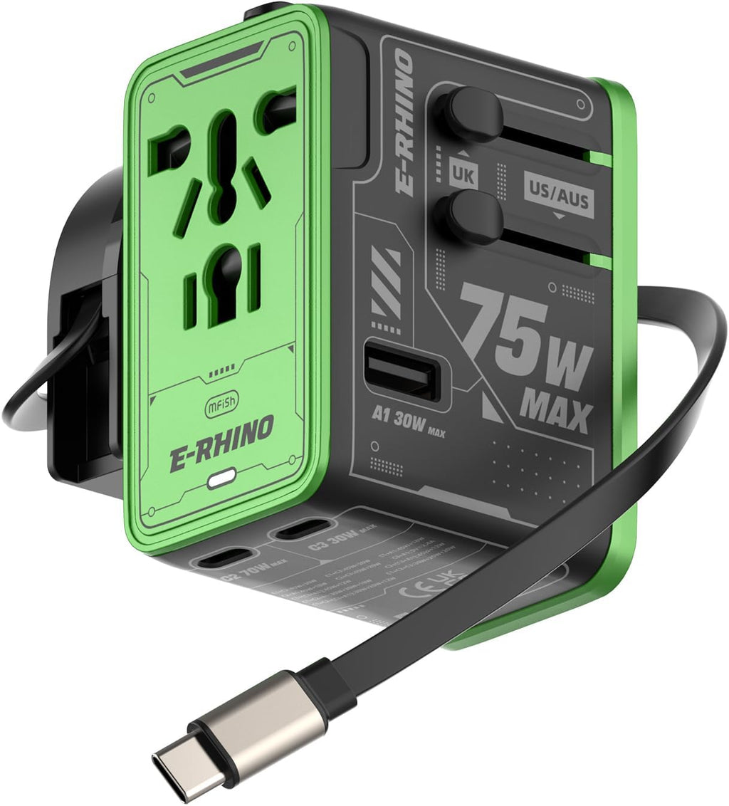 Adaptador de viaje universal de 5 puertos de 75 W, carga todo en uno