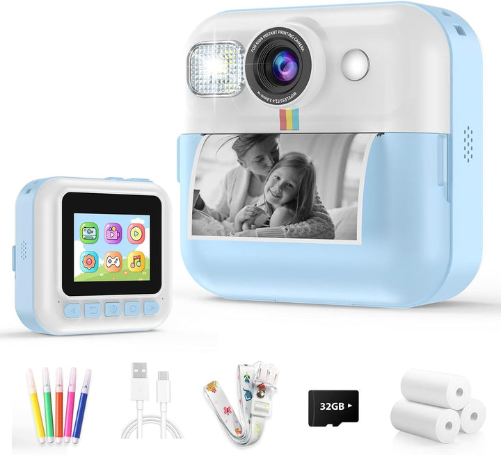Dafotil Cámara infantil para niños, impresión instantánea 1080P, re...