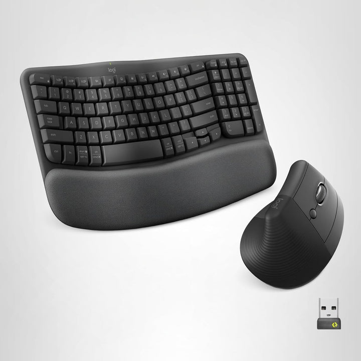 Logitech Wave Keys &amp; Lift - Combo ergonómico de teclado y mouse...