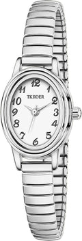 Relojes pequeños de oro para mujer, reloj analógico de esfera fácil de leer, caja ovalada, banda de expansión de acero inoxidable, reloj impermeable