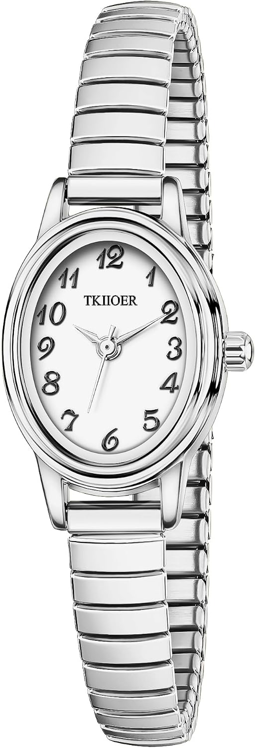 Relojes pequeños de oro para mujer, reloj analógico de esfera fácil de leer, caja ovalada, banda de expansión de acero inoxidable, reloj impermeable